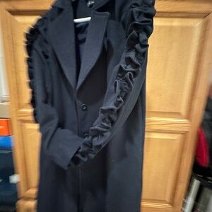 Anthropologie Black Ruffled Trench Coat